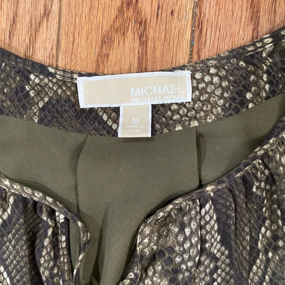 Michael Kors size Medium brown/green Python print Peasant Dress Boho festival